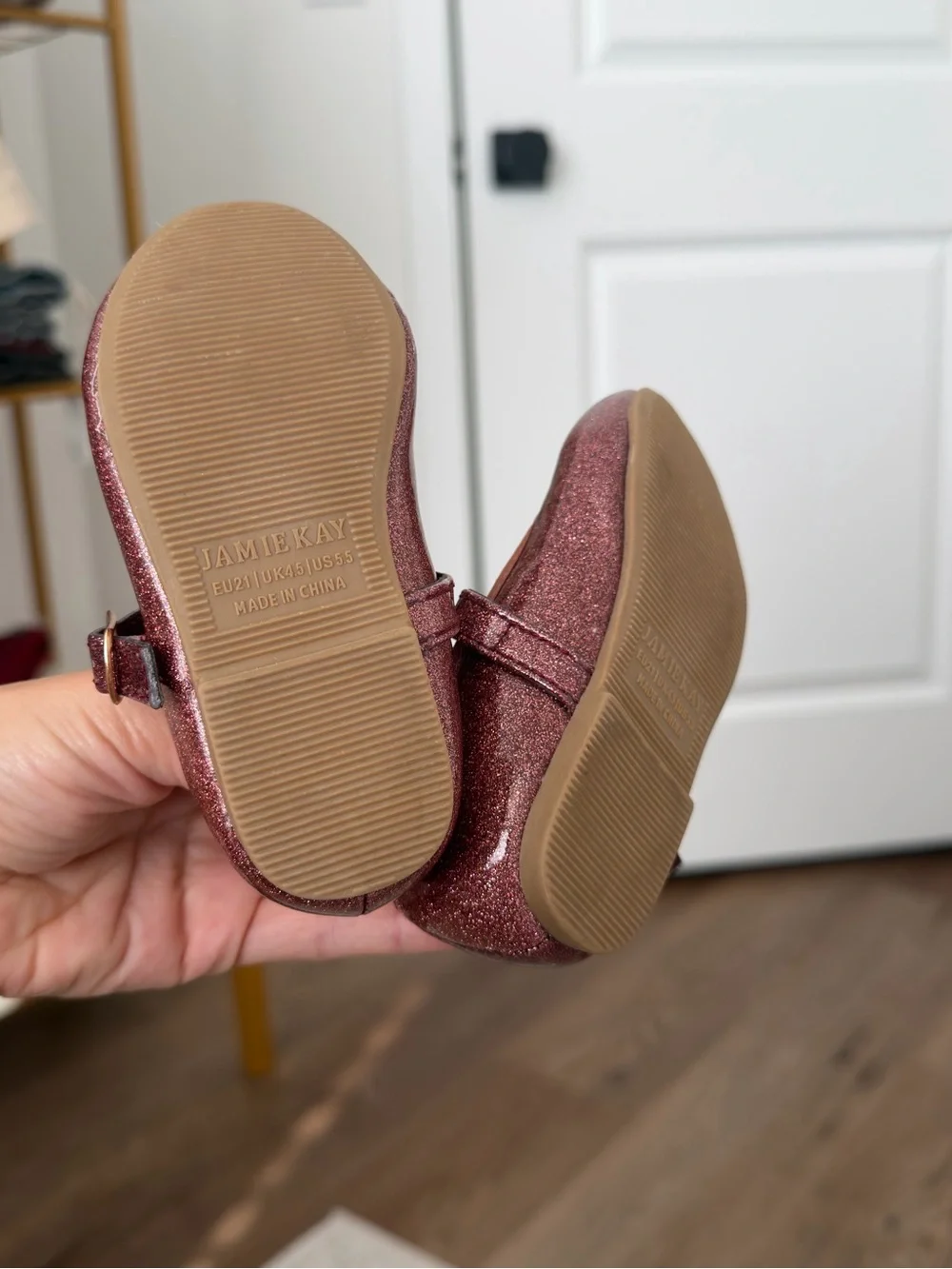 Jamie Kay Pink Mauve Glitter Mary Jane Ballerina Shoes Size 5.5c Baby Girl